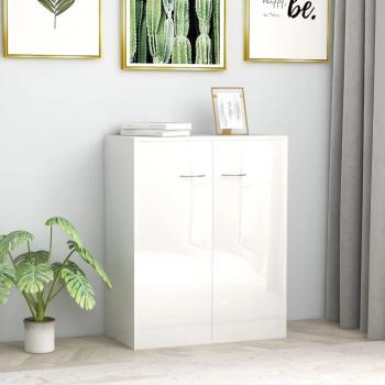 Aparador de madera contrachapada 60x30x75 cm en color blanco brillante, mueble de almacenaje para salón, buffet, armario auxiliar y armario de almacenamiento