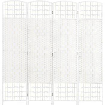 HOMCOM Biombo Separador de Ambientes Plegable 4 Paneles Cuerda de Papel y Marco de Madera 160x170 cm Blanco