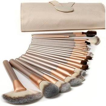 18 Piezas Pinceles de Maquillaje Juego de Pinceles de Maquillaje con Estuche de Viaje Mango de Madera Cepillo Kabuki de Fibra Sintética Para Base de Maquillaje Rubor Sombra de Ojos Poder Facial
