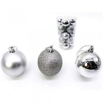 Gerimport Set 20 Bolas de Navidad Plata Plateadas 8cm