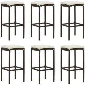 Taburetes de cocina con cojines 6 uds ratán sintético marrón