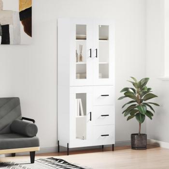 Aparador alto de madera contrachapada blanco 69,5x34x180 cm