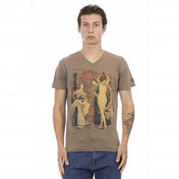 Trussardi Action Brown Cotton T-Shirt - 3XL, Male, Brown, Size: 3XL, Chic V-Neck Tee with Front Print