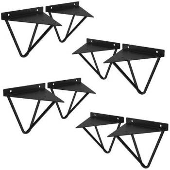 Set de 8 Soportes de Estante Triangulares de Metal Negro 160 mm para Pared - Estilo Industrial, Apto para Balda y Repisa
