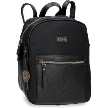 Mochila de mujer El Potro Lana Negra con detalles en piel y múltiples compartimentos