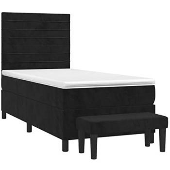 Cama box spring con colchón terciopelo negro 80x200 cm