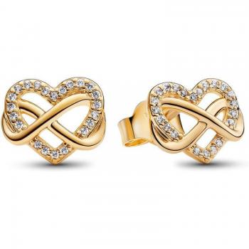 Pendientes Pandora Moments bañados en oro - Pendientes de Botón Corazón Infinito Brillante 262667C01