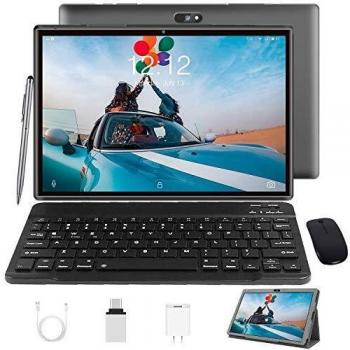 Tablet 10 Pulgadas-Android 10.0 4G LTE Tablets,3GB de RAM y 32 GB/128GB,Dobles SIM,8000 mAh, GPS,5MP+8MP, WiFi,Quad Core,OTG,Teclado Bluetooth,Ratón,Funda para Tableta y Más Incluidos - Gris