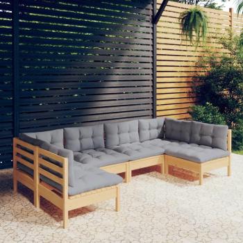 6-Piece Solid Pinewood Garden Lounge Set with Gray Cushions