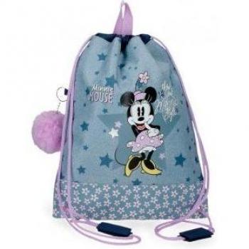 Mochila Saco Disney Minnie Style para Niños, Color Azul, Tamaño 27x34x0.5 cm con Cierre de Cinta