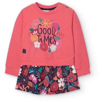 Boboli - Vestido de bebé niña combinado con manga larga y falda estampada