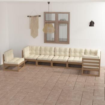 vidaXL Juego de muebles de jardín 7 piezas con cojines de madera maciza de pino