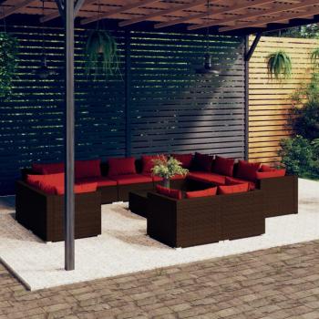 vidaXL 13-Piece Brown Poly Rattan Garden Lounge Set with Cushions
