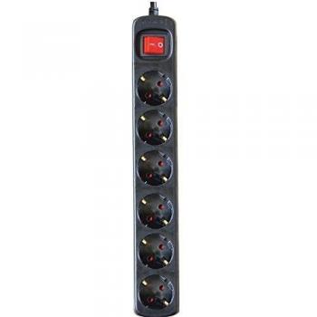 Silver Electronics - Regleta enchufe con 6 tomas con interruptor, Negro, 6 Enchufes, Cable de 1,5 metros, Protección Infantil, Toma de tierra, con protección sobretensiones