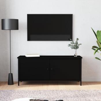 Mueble TV con puertas contrachapada negro 102x35x45 cm vidaXL