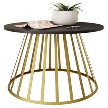 Mesa de centro redonda Oswego 129, dorada y negra, diámetro 75 cm, altura 45 cm, aglomerado laminado