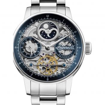 Ingersoll 1892 The Jazz Automatic Men's Watch - Blue Dial, Silver Stainless Steel Bracelet, Dual Time, 42mm, Water Resistant (5ATM)