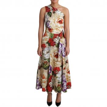 Dolce & Gabbana Print Silk Stretch One Shoulder Floral Maxi Dress - IT42|M, Multicolor, Size: S