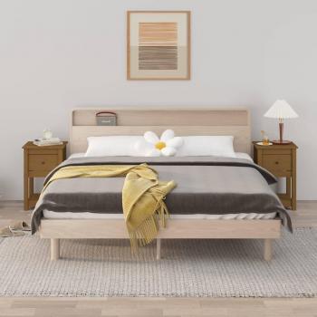 Mesa de noche de madera maciza de pino ámbar 2 piezas 40x35x61,5 cm marrón miel
