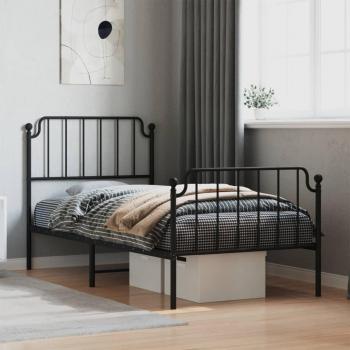 Estructura de cama redonda con cabecero y pediera de metal negro 90x190 cm