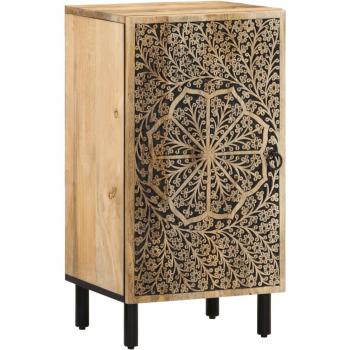 Armario auxiliar de madera maciza de mango 40x33x75 cm, mueble de almacenaje moderno para salón, armarios con puertas y cajón, color marrón