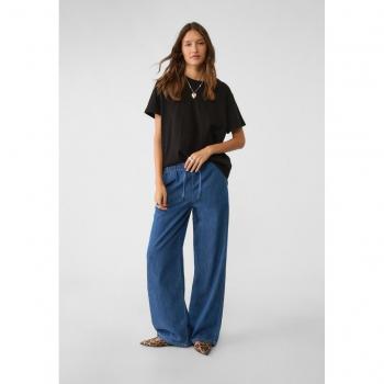 Stradivarius Medium Dark Blue Flowing Long Denim Jeans M