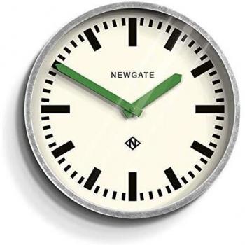 NEWGATE® The Luggage Metal Wall Clock Wall Clocks - Designer Station Clock - Perfect as a Kitchen Clock - Office Clock - Round Clock - Retro Clock - Metal Clock - Galvanised Case/Green Hands