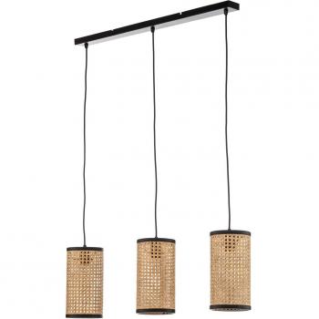 Lámpara colgante Lindby Yaelle, 92 cm de largo, 3 luces, ratán, E27, tradicional en marrón hecho de madera para salón y comedor