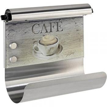 WENKO Portarrollos magnético con dispensador de papel aluminio Café - avec distributeur de films, Vidrio endurecido, 35 x 29 x 14.5 cm, Multicolor