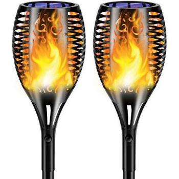 Luz de Llama Solar de Exterior, 2 Piezas Antorcha Luces Solares Lampara Solar Impermeables IP65 para Jardín Parque Patio Césped y Camino, Encendido/Apagado Automático