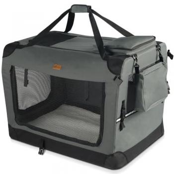 Transportín Plegable para Perros y Gatos XL Gris con Bolsillos, Alfombrilla Extraíble y Tira Reflectante