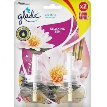 Ambientador Eléctrico Líquido GLADE con Aceites Esenciales, Aroma Relax Zen, hasta 100 Días, DuoPack de 2 Recambios