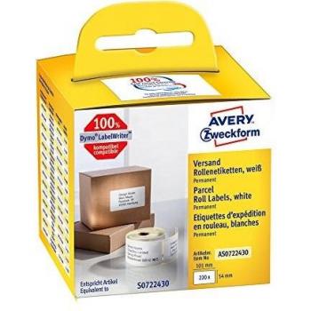 Etiquetas Enrollables Avery Zweckform 54 x 101 mm, Paquete de 220 Etiquetas, Adhesivo Permanente, Blancas