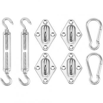 Kit de Accesorios para Toldo Vela Rectangular - Incluye 4 Fijaciones Mural, 2 Mosquetones y 2 Tensores