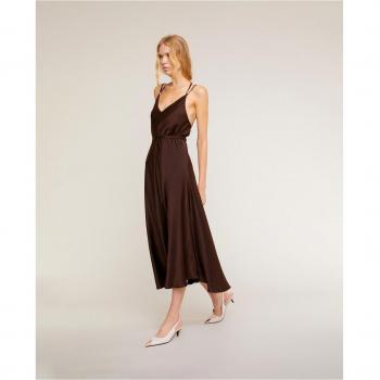 Vestido Midi de Raso con Escote de Pico
