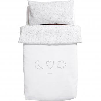 Praia Amour - Funda nórdica tríptico de 100 x 150 cm para cuna de 60 x 120 cm, color blanco
