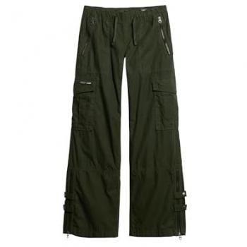 Pantalones Cargo Anchos Talle Bajo Verde Oliva para Mujer Superdry