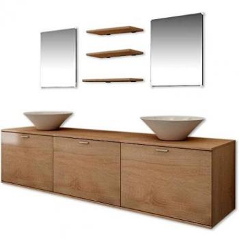 vidaXL Set Completo de Mobiliario de Baño con Lavabo 8 Unidades Almacenamiento Ducha Bañera Conjunto Cajonera Mobiliario Juego Beige