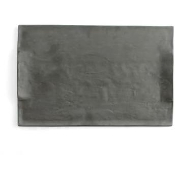 Bandeja Rectangular de Cerámica Mineral Gres 35x23cm Negra Texturizada, Alta Resistencia y Apta para Microondas