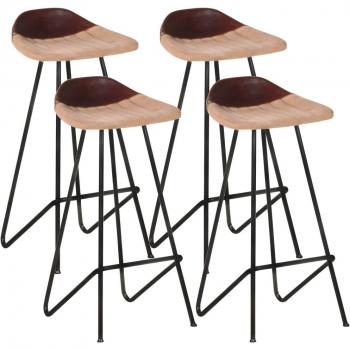 Taburetes de cocina 4 unidades cuero auténtico marrón