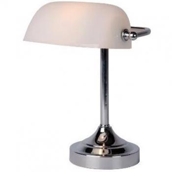 Lámpara de escritorio Lucide Banker de metal y vidrio, 1xE14, cromada, altura 30cm