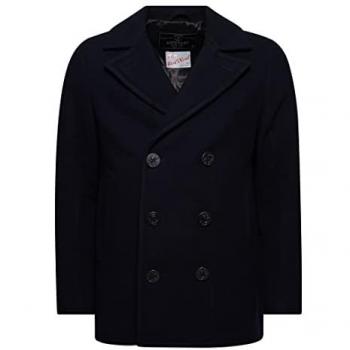 Superdry Men's Wool Peacoat - Casual, Polyester, Navy, XXL