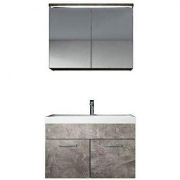 Conjunto de Muebles de Baño Paso 02 - 80 x 40 cm - Gris Hormigón con Lavabo y Espejo