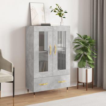 Aparador alto de madera de ingeniería 69,5x31x115 cm en color gris hormigón, mueble de almacenaje para salón, buffet y armario auxiliar