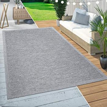 Alfombra Exterior Interior Balcón Terraza Cocina Moderno Diseño Ribetes Gris 120x160 cm - Paco Home