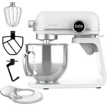 Cecotec Batidora Amasadora Twist&Fusion 4500 Luxury White. 800 W, Cuerpo de Aluminio fundido, Motor DC, 8 velocidades, Luz LED, Bol de Acero Inoxidable de 5,2 L