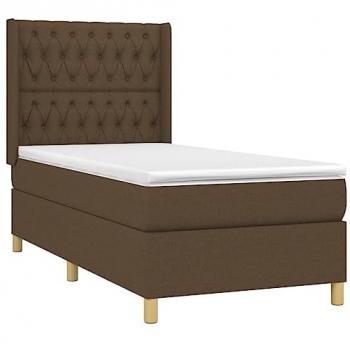 Cama box spring colchón y luces LED tela marrón oscuro 90x200cm