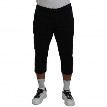 Dolce & Gabbana Black Cotton Elastic Waist DG Logo Cropped Pants - IT50 | L