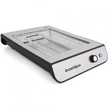 Bastilipo TPI-680 TPI-680-Tostador plano, 600W, 6 niveles de potencia, 2 resistencias, acero antihuellas, negro y aluminio