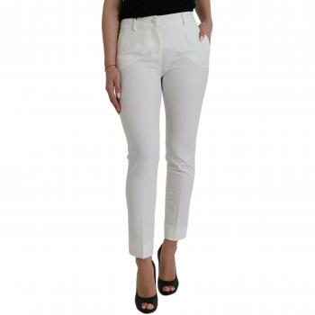 Dolce & Gabbana Elegant White Mid-Waist Tapered Pants - IT38 | XS, Slim-fit Trousers, female, White, Size: 2XS Luxury White Tapered Pants